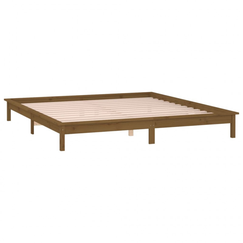 Rama łóżka z LED, miodowy brąz 120x190 cm podwójna, lite drewno