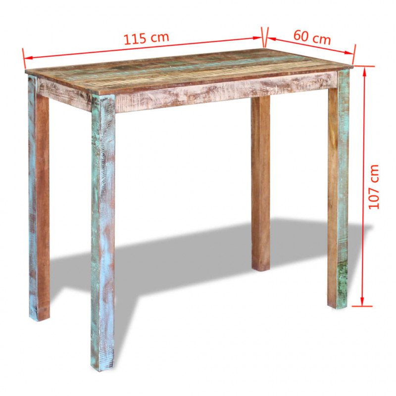 Stolik barowy, lite drewno z odzysku, 115x60x107 cm