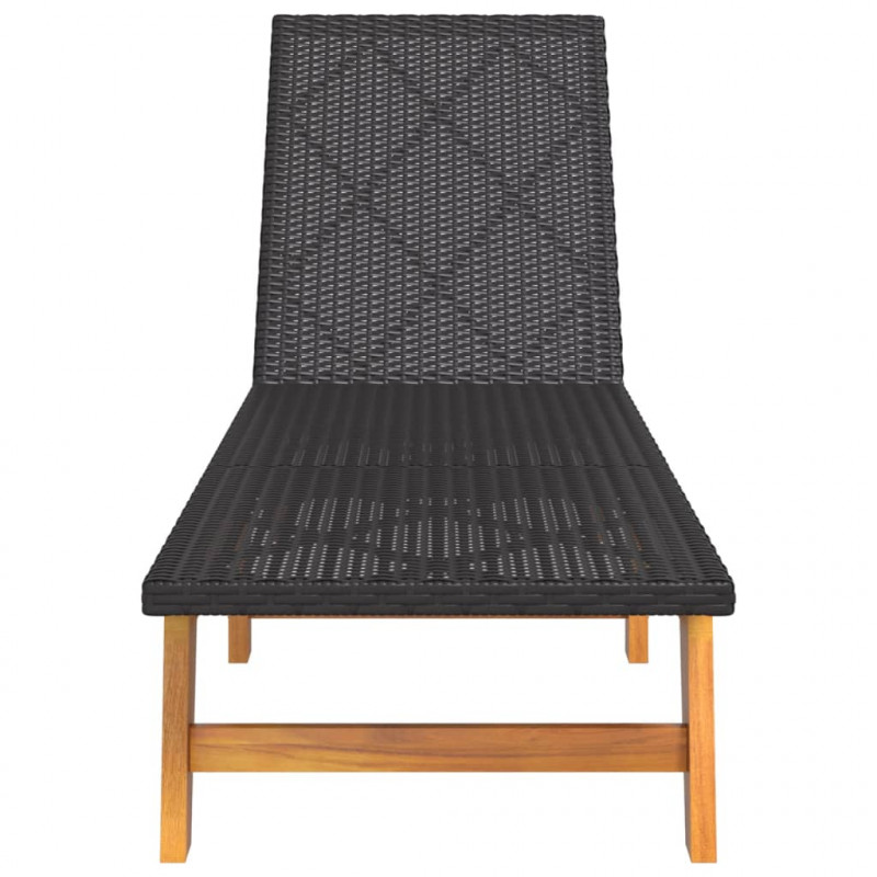 Leżak, czarno-brązowy, rattan PE i lite drewno akacjowe
