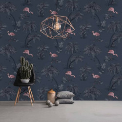 DUTCH WALLCOVERINGS Tapeta z motywem flamingów, głęboki morski