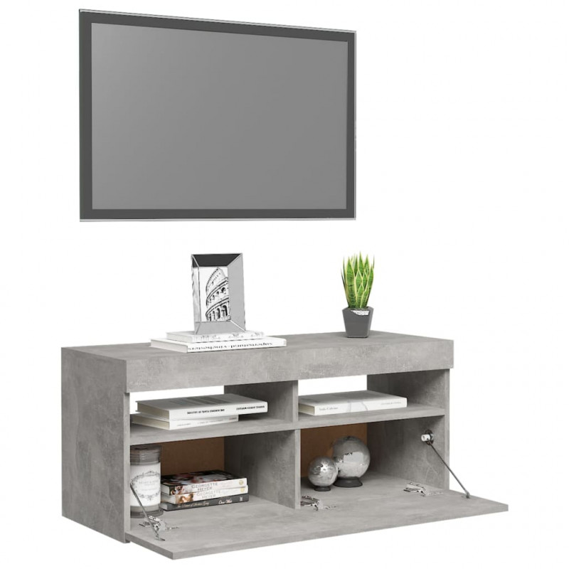 Szafka pod TV z oświetleniem LED, szarość betonu, 90x35x40 cm