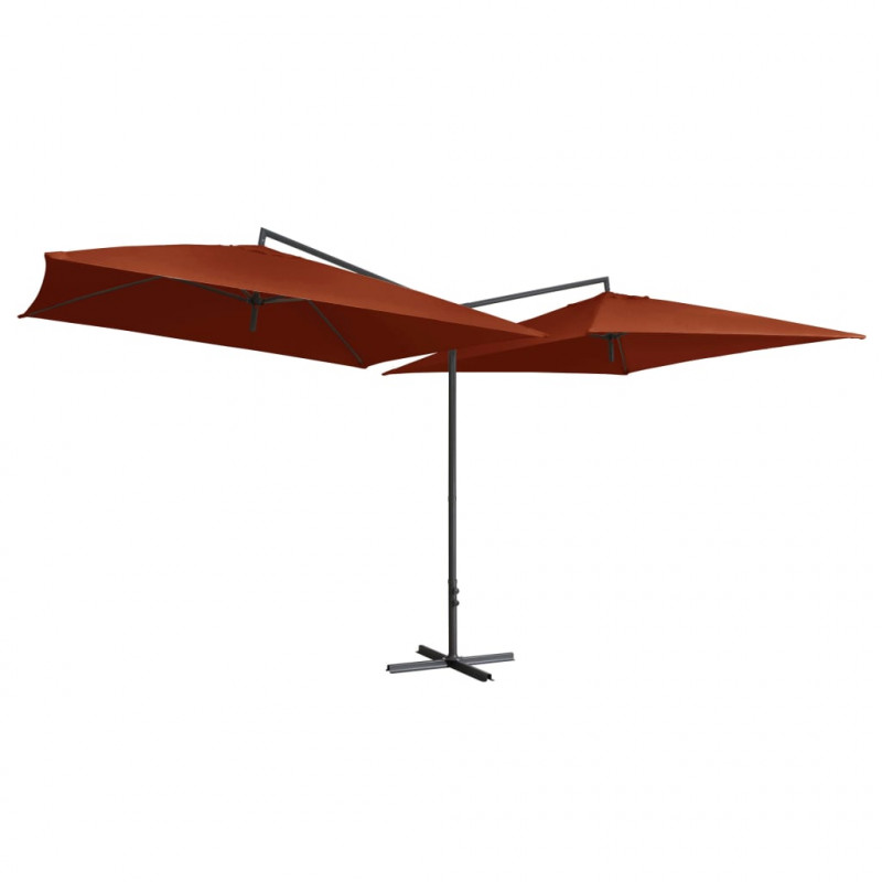 Podwójny parasol na stalowym słupku, 250 x 250 cm, terakota