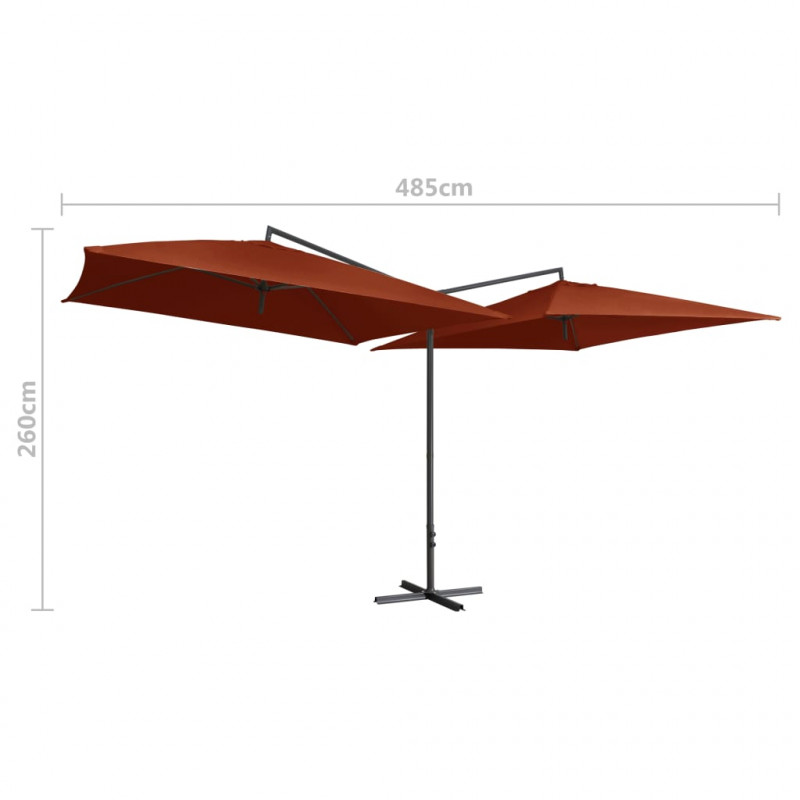 Podwójny parasol na stalowym słupku, 250 x 250 cm, terakota
