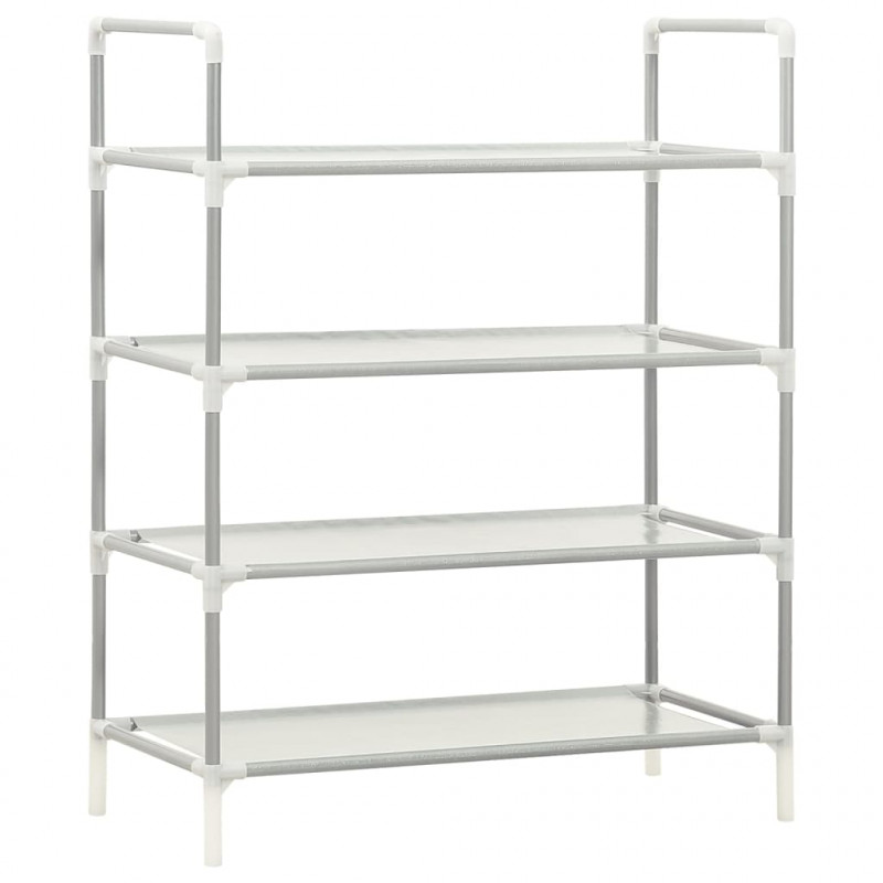 Stojak na buty z 4 półkami, metal i włóknina, srebrny