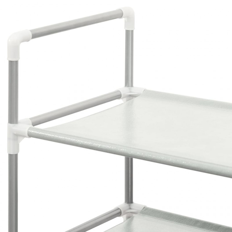 Stojak na buty z 4 półkami, metal i włóknina, srebrny