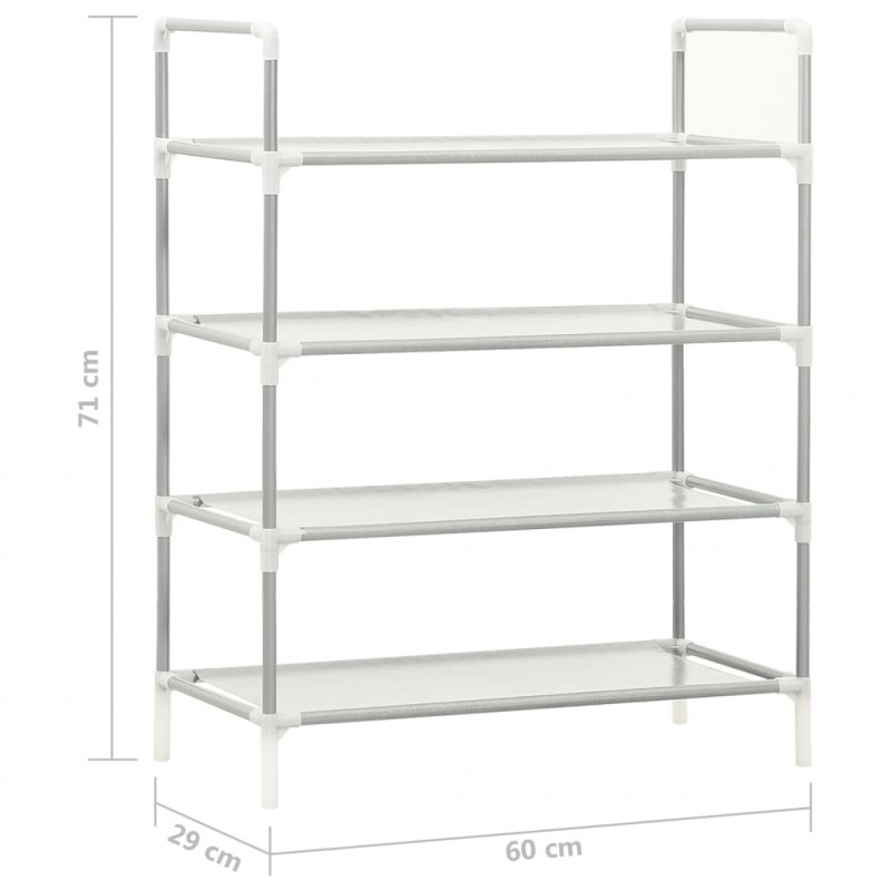 Stojak na buty z 4 półkami, metal i włóknina, srebrny