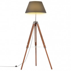 Lampa podłogowa na trójnogu, brązowo-czarna, tek, 141 cm