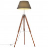 Lampa podłogowa na trójnogu, brązowo-czarna, tek, 141 cm