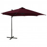 Parasol wiszący z LED i słupkiem, bordowy, 300 cm