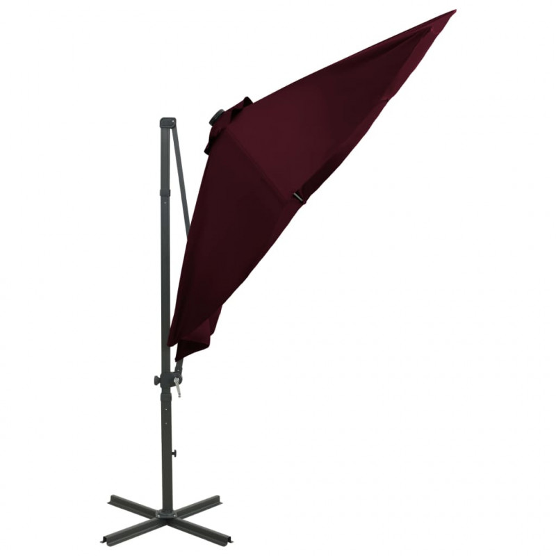Parasol wiszący z LED i słupkiem, bordowy, 300 cm