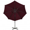 Parasol wiszący z LED i słupkiem, bordowy, 300 cm