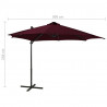 Parasol wiszący z LED i słupkiem, bordowy, 300 cm