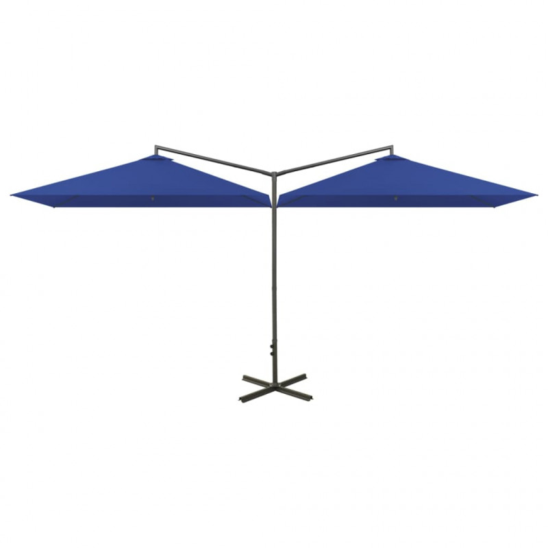 Podwójny parasol ogrodowy, stalowy słupek, niebieski 600x300 cm