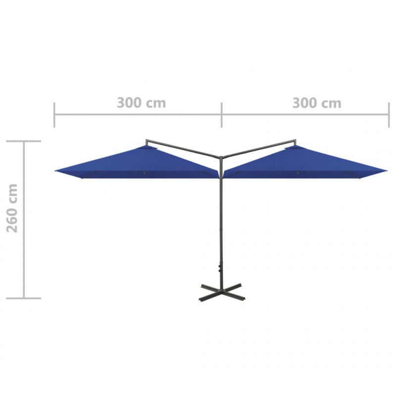 Podwójny parasol ogrodowy, stalowy słupek, niebieski 600x300 cm