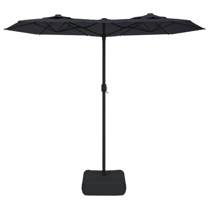 Podwójny parasol ogrodowy z LED, czarny, 316x240 cm