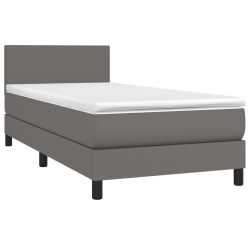 Łóżko kontynentalne z materacem i LED, szara ekoskóra 80x200 cm