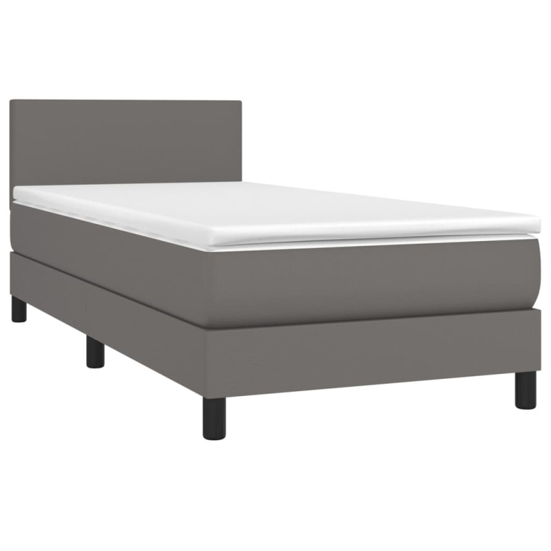 Łóżko kontynentalne z materacem i LED, szara ekoskóra 80x200 cm