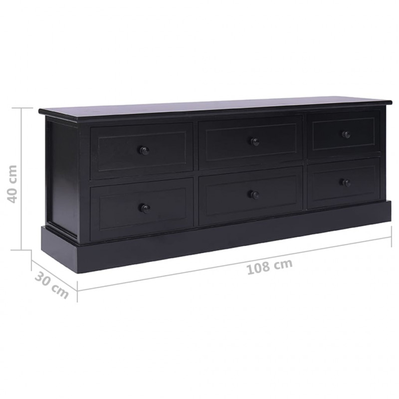 Szafka pod TV, czarna, 108x30x40 cm, drewno paulownia
