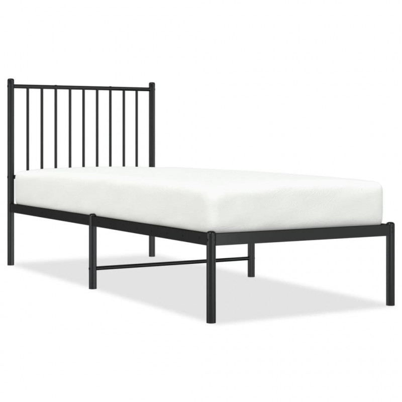 Metalowa rama łóżka z wezgłowiem, czarna, 75x190 cm