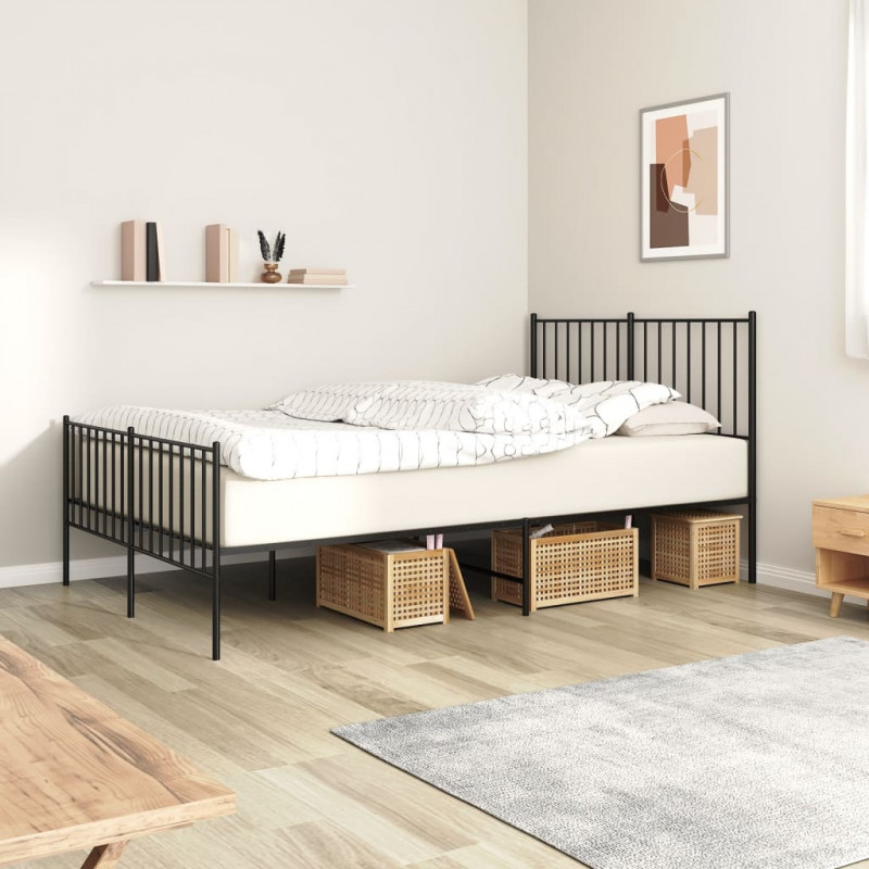 Metalowa rama łóżka z wezgłowiem i zanóżkiem, czarna, 120x200cm