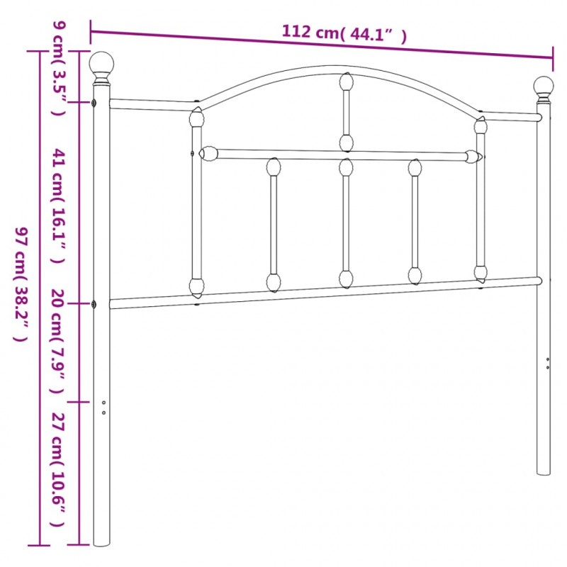 Metalowe wezgłowie, czarne, 107 cm