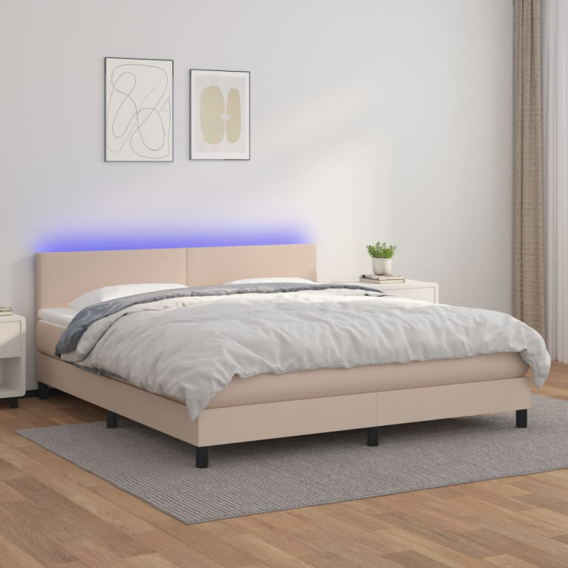 Łóżko kontynentalne, materac i LED cappuccino 180x200 cm