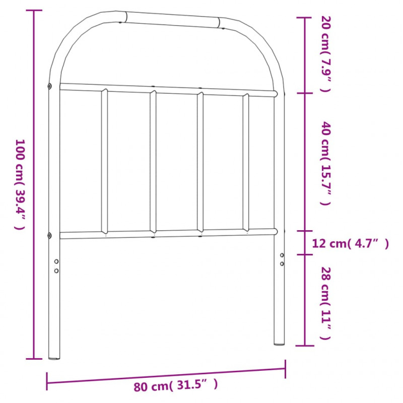Metalowe wezgłowie, czarne, 75 cm