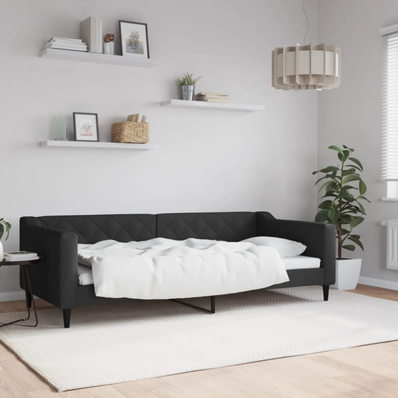 Sofa z funkcją spania, czarna, 90x200 cm, obita tkaniną
