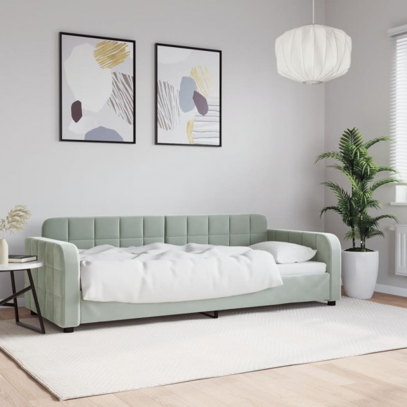 Sofa z funkcją spania, jasnoszara, 80x200 cm, obita aksamitem