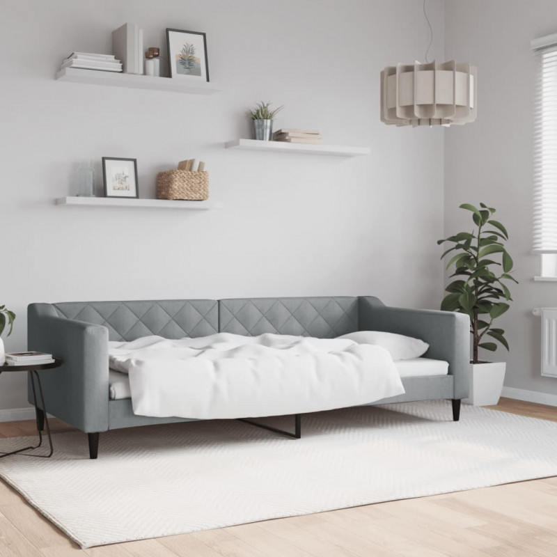 Sofa z funkcją spania, jasnoszara, 90x200 cm, obita tkaniną