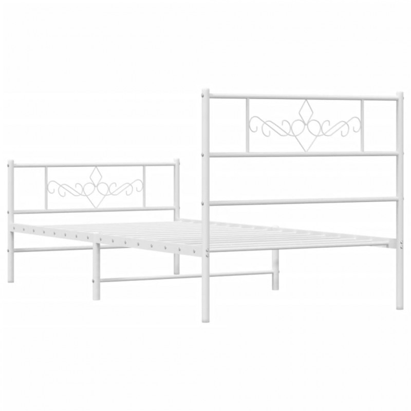 Metalowa rama łóżka z wezgłowiem i zanóżkiem, biała, 75x190 cm