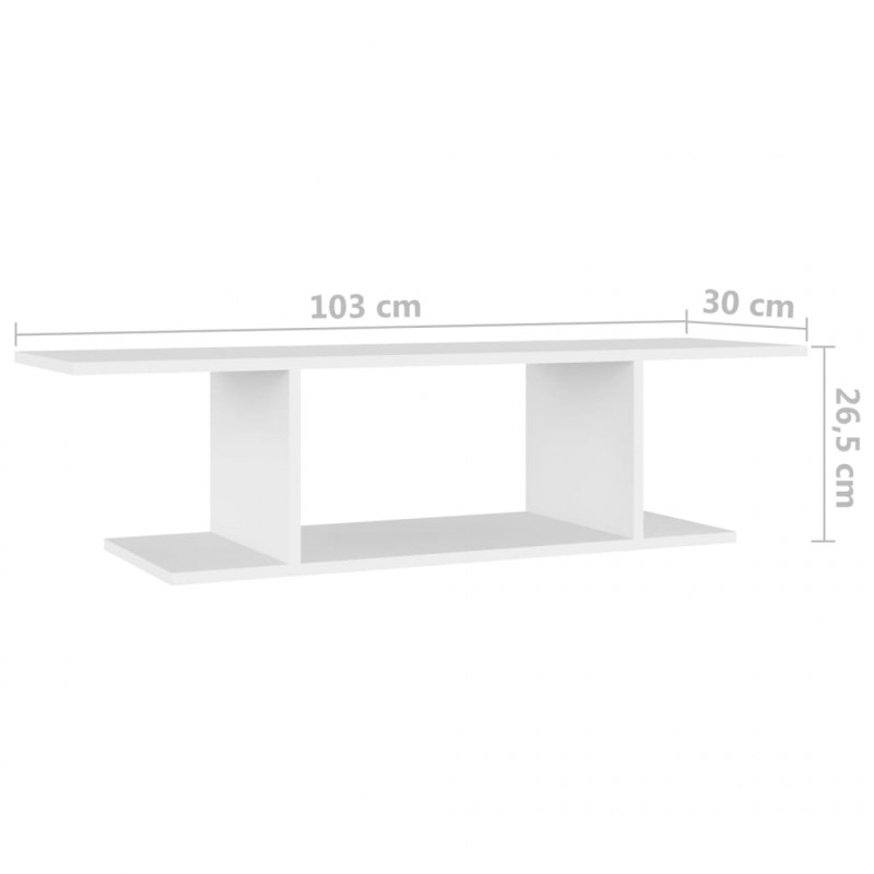 Wisząca szafka telewizyjna, biała, 103x30x26,5 cm, płyta