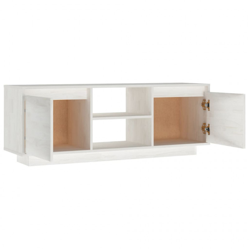 Szafka pod telewizor, biała, 110x30x40 cm, lite drewno sosnowe