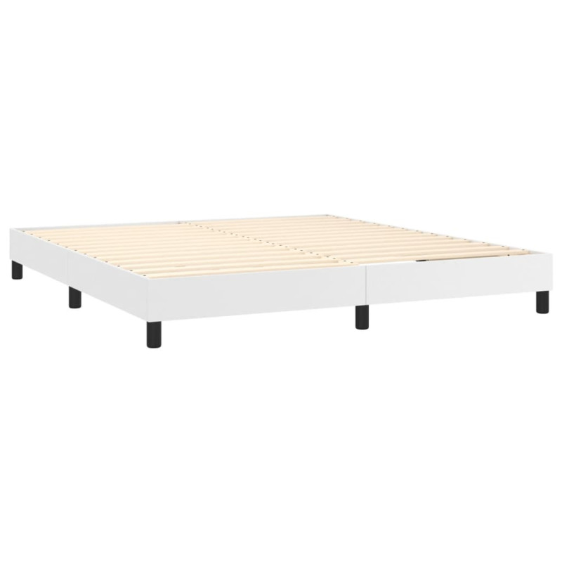 Łóżko kontynentalne z materacem i LED, biała ekoskóra 160x200cm