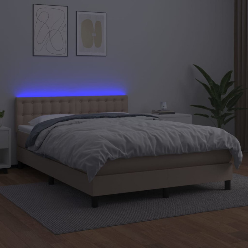 Łóżko kontynentalne, materac i LED cappuccino 140x190 cm