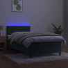 Łóżko kontynentalne z materacem i LED zielony aksamit 90x190 cm