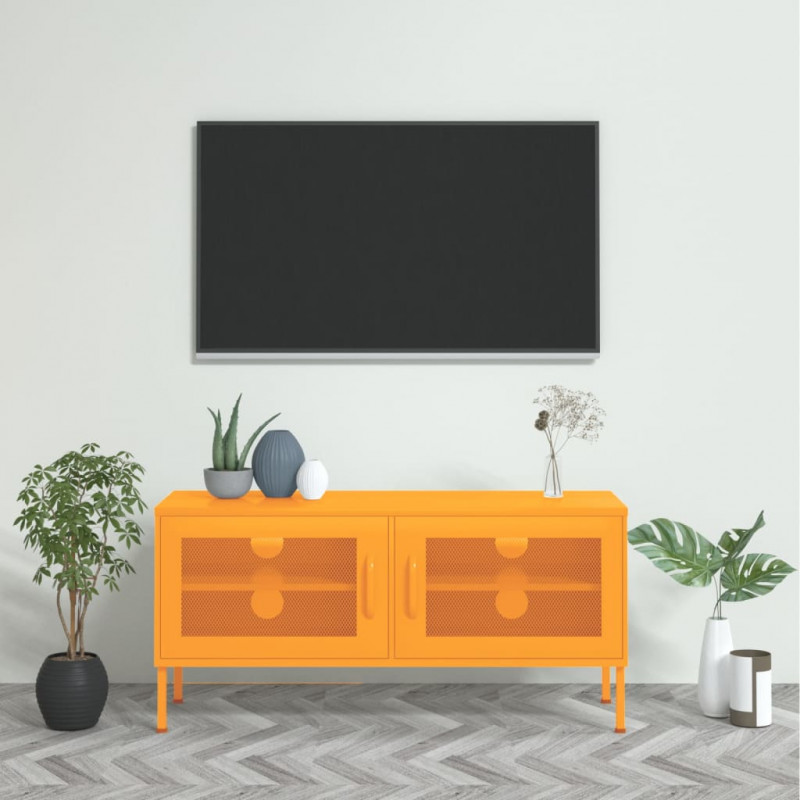 Szafka pod telewizor, musztardowa, 105x35x50 cm, stalowa