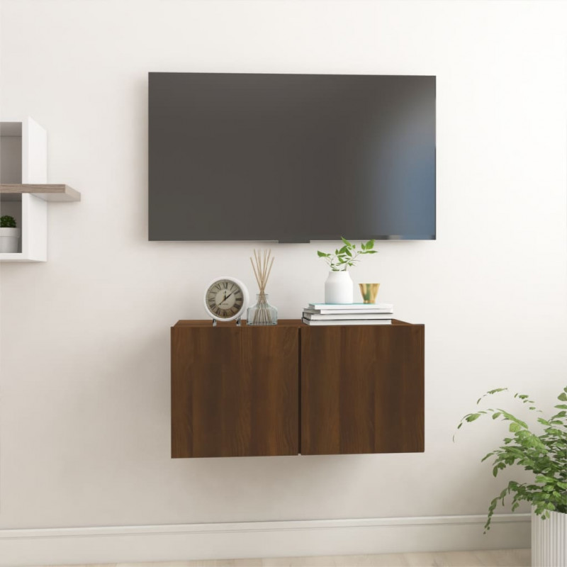 Wisząca szafka pod TV, brązowy dąb, 60x30x30 cm