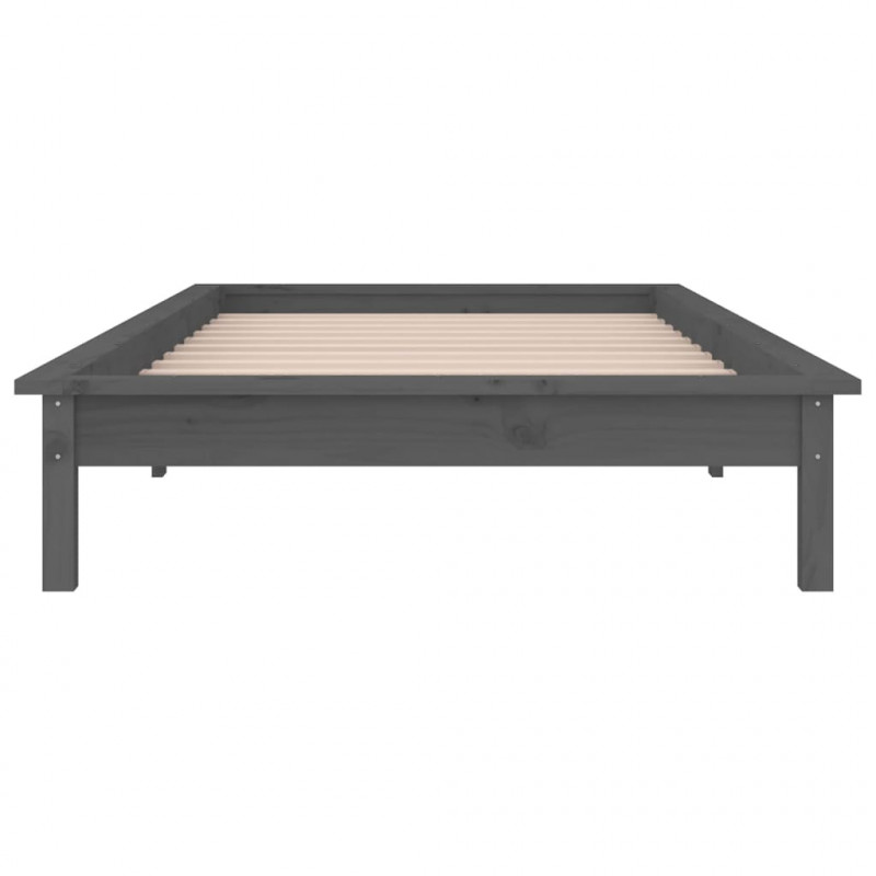 Rama łóżka z LED, szara, 75x190 cm, pojedyncza, lite drewno