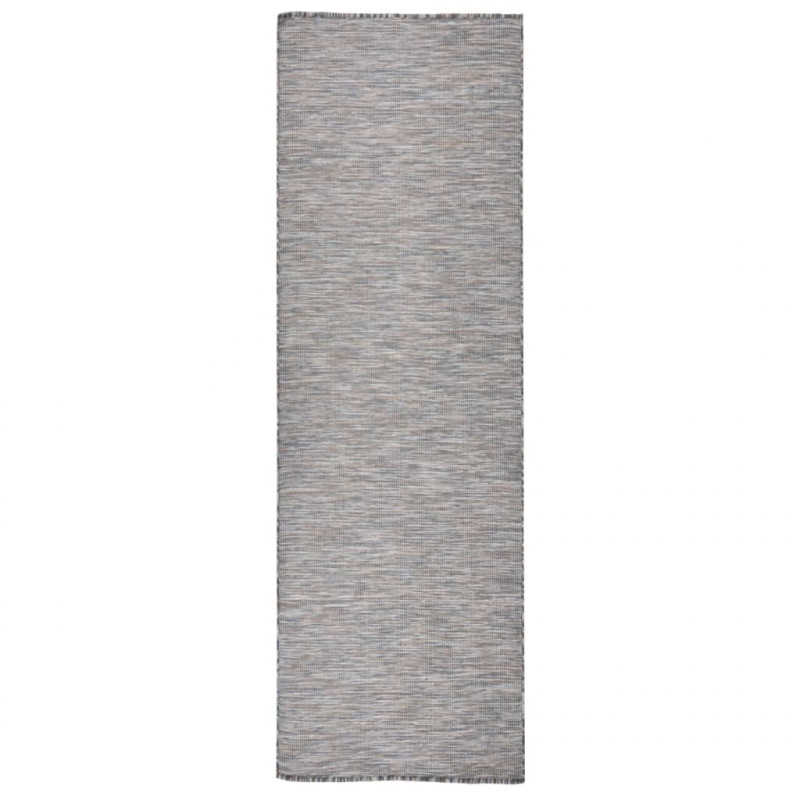 Dywan zewnętrzny o płaskim splocie, 80x250cm, brązowo-niebieski