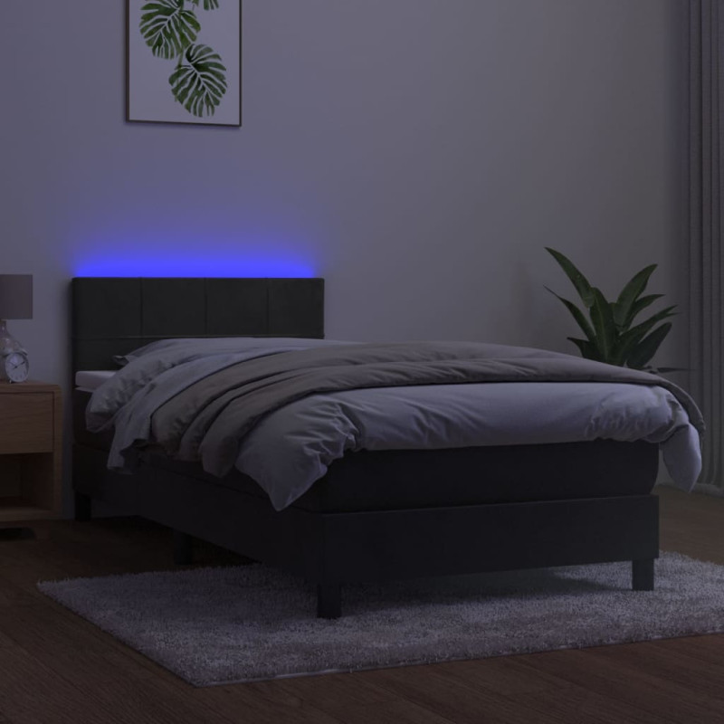 Łóżko kontynentalne z materacem i LED, szary aksamit, 90x200 cm