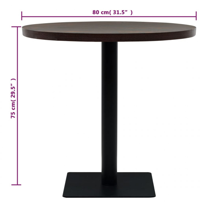 Stolik bistro z MDF, stalowa podstawa, 80x75 cm, ciemny jesion