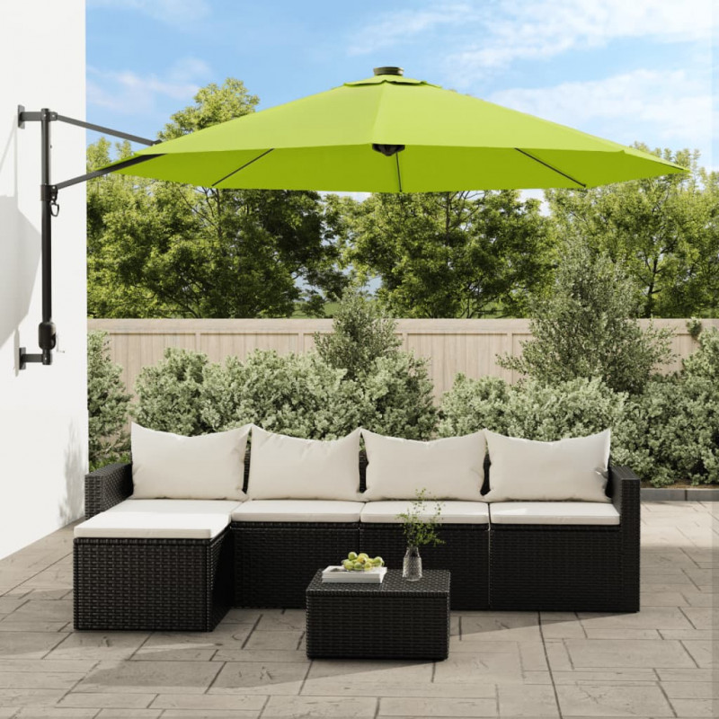 Ścienny parasol ogrodowy z LED, zielony, 290 cm