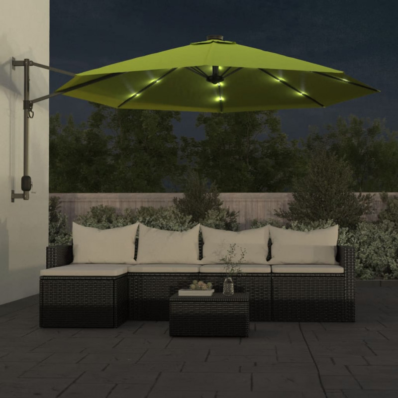 Ścienny parasol ogrodowy z LED, zielony, 290 cm