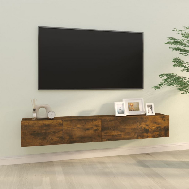 Ścienne szafki TV, 2 szt., przydymiony dąb, 100x30x30 cm