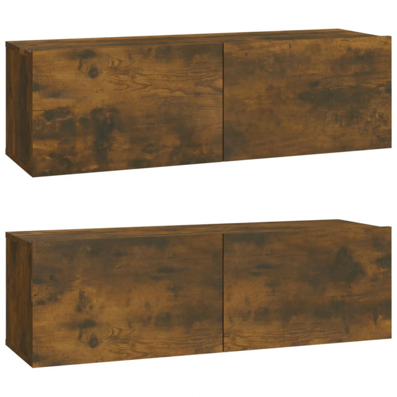 Ścienne szafki TV, 2 szt., przydymiony dąb, 100x30x30 cm