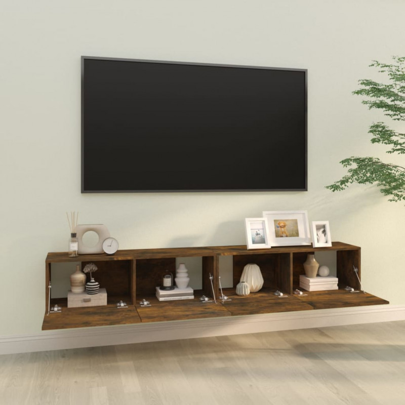 Ścienne szafki TV, 2 szt., przydymiony dąb, 100x30x30 cm