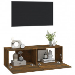 Ścienne szafki TV, 2 szt., przydymiony dąb, 100x30x30 cm