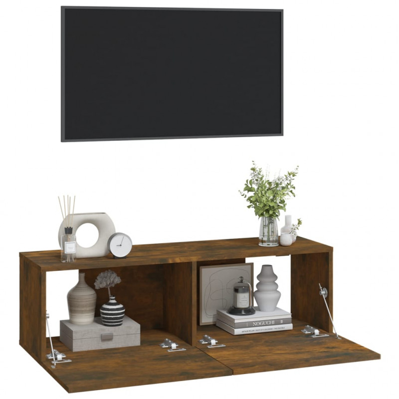 Ścienne szafki TV, 2 szt., przydymiony dąb, 100x30x30 cm
