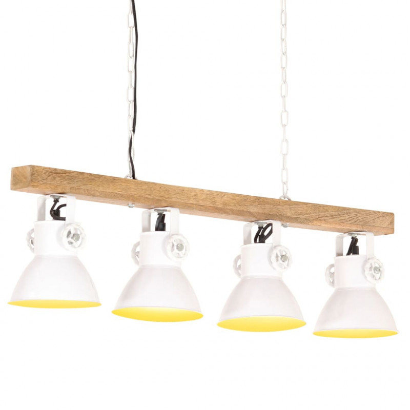 Industrialna lampa sufitowa, biała, E27, drewno mango
